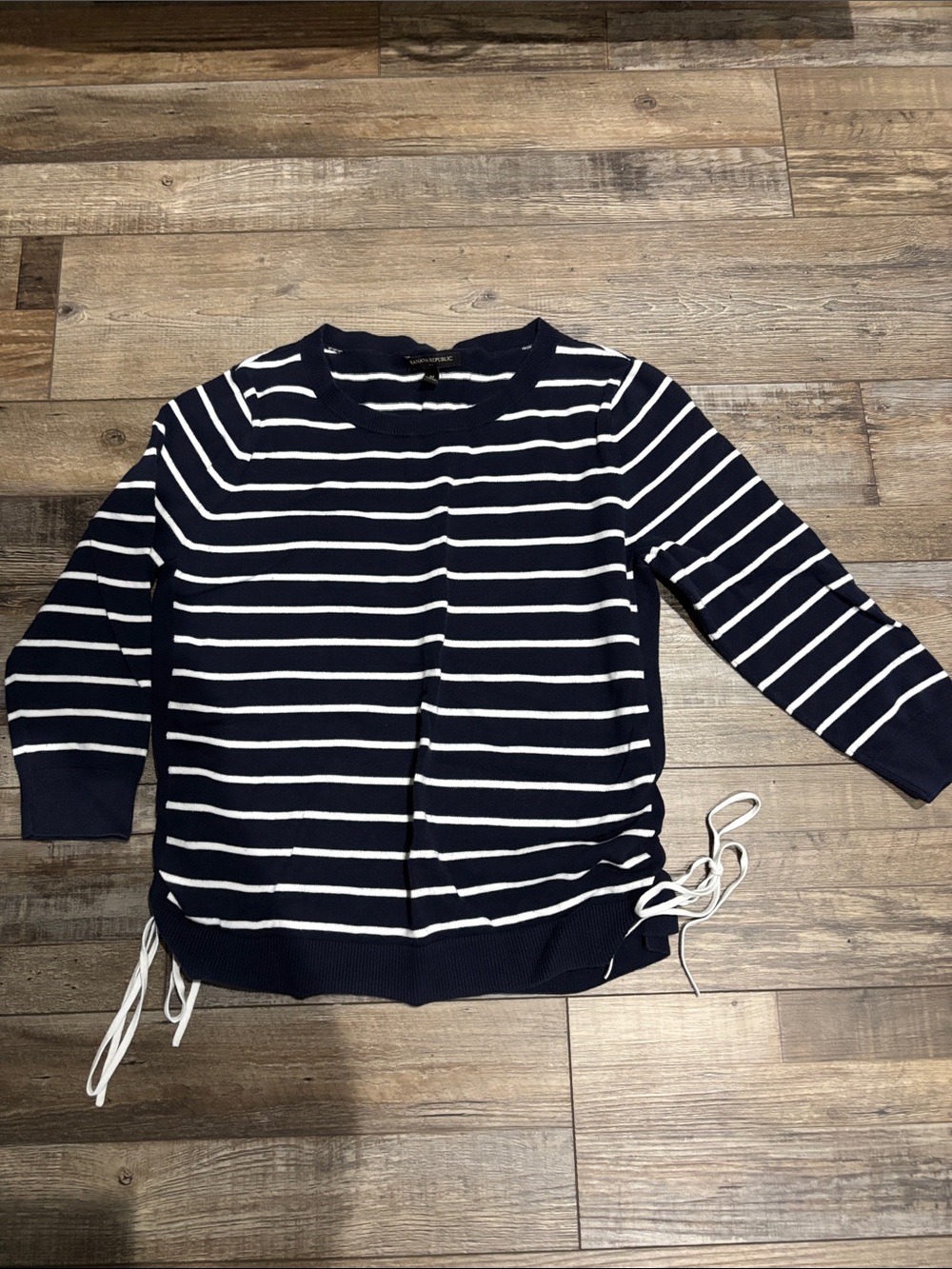 Banana Republic Navy and White Striped Crewneck Sweater